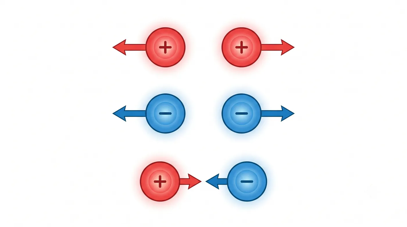 Esquema de atracción y repulsión de cargas eléctricas